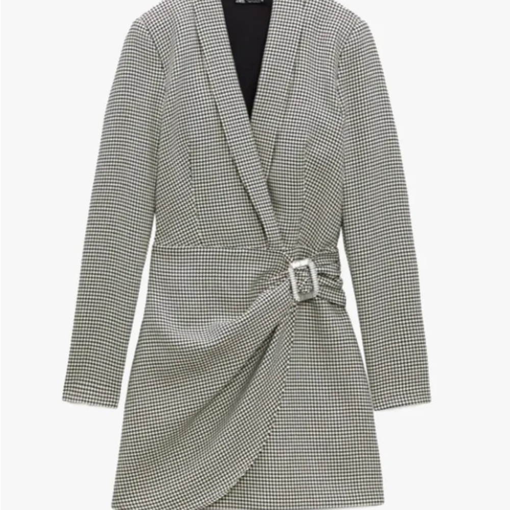 Zara Houndstooth Blazer Minidress with Buckle